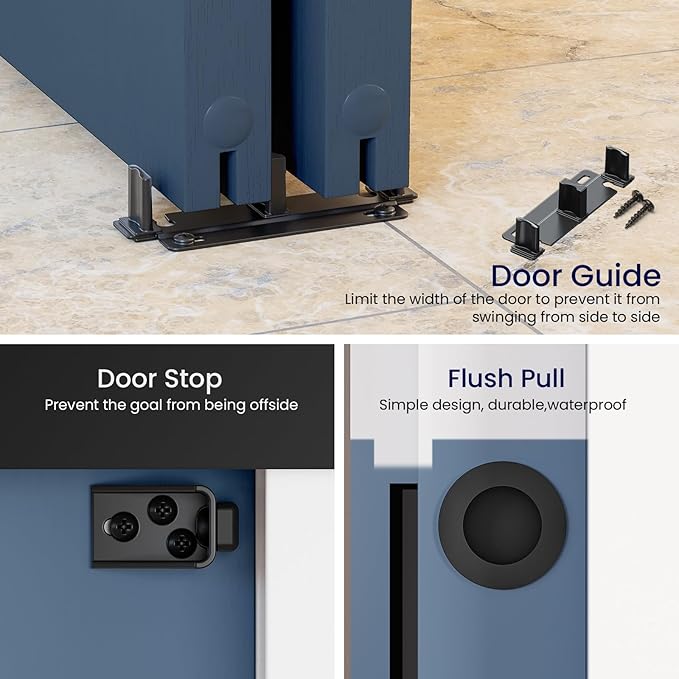 SMARTSTANDARD 96"/8FT Ceiling Mount Bypass Sliding Door Hardware Kit for Cabinet Closet, Double Pocket Doors Hardware with Finger Pull, Smoothly and Quietly, Fit 45.5" Wide Door Panel, No Door, Black