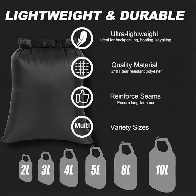 Dry Bags Waterproof Set, 6-Pack Ultralight Waterproof Bags Small Stuff Sack Water Proof Bag Dry Sacks, Outdoor Dry Bag Keep Gear Dry for Backpacking Hiking Boating Camping Travel