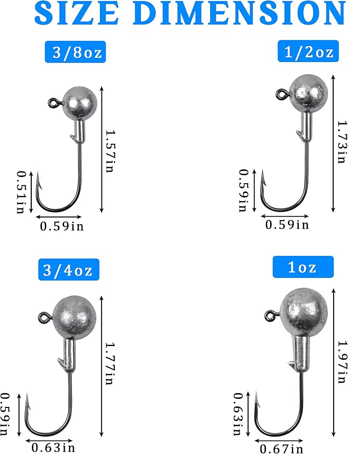 Jig Heads Fishing Hooks Crappie Jigs Unpainted Jig Heads Round Ball Sharp Fishing Jigs Hooks for Bass Trout Crappie Walleye Saltwater Freshwater