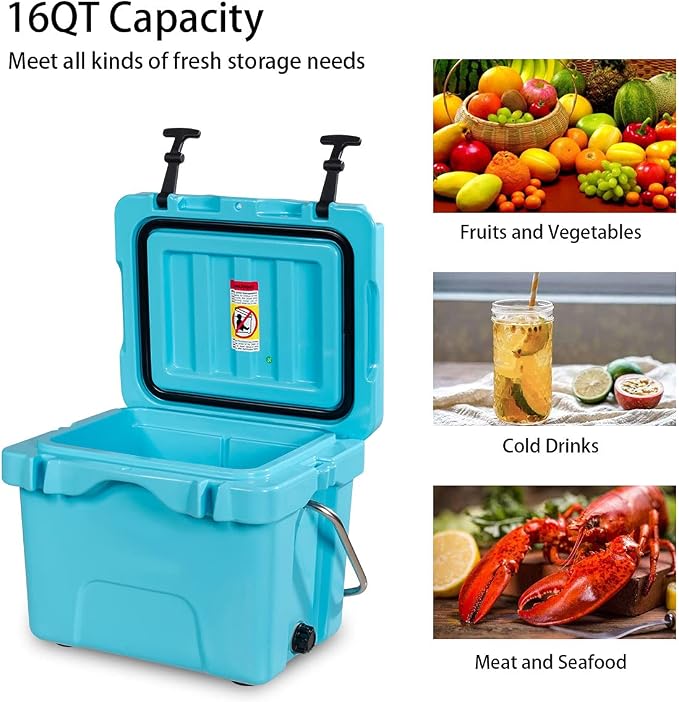 DORTALA 16 Quart Cooler, Heavy Duty Ice Chest with Handle, Drain Plug & 2 Cup Holders, 3-5 Day Ice Retention, Portable Ice Cooler Ideal for Camping, Travel, Fishing &Activities