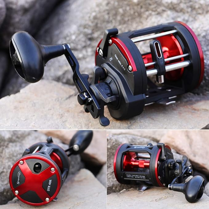 Sougayilang Trolling Reel Level Wind Conventional Reel Graphite Body Fishing Reel, Durable Stainless-Steel, Large Line Capacity