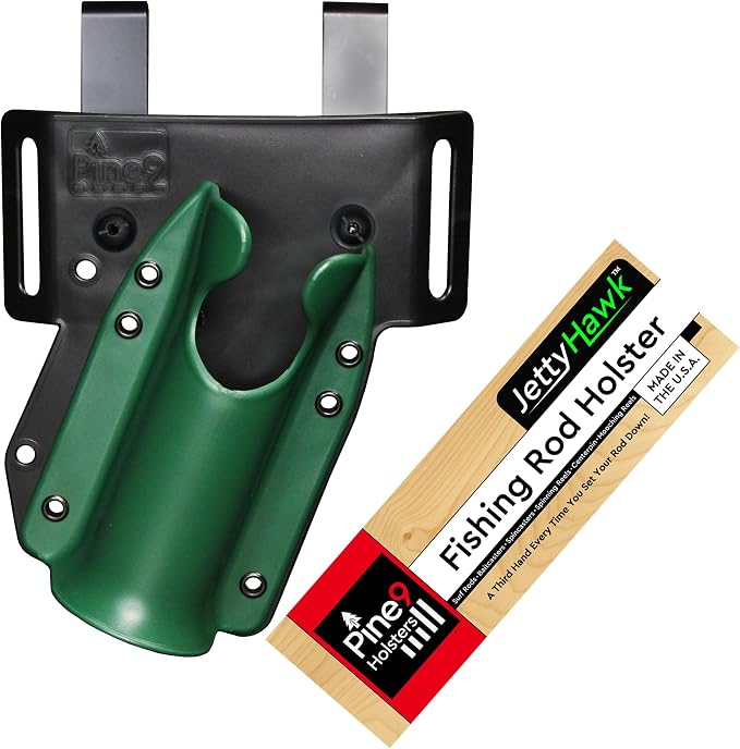 JettyHawk Fishing Rod Hip Holster, Hands-Free Quick-Draw Holder, Fits 1.5-2" Pole, for Spinning, Baitcaster, Centerpin & Surf Rods, Wading & MOLLE Belts