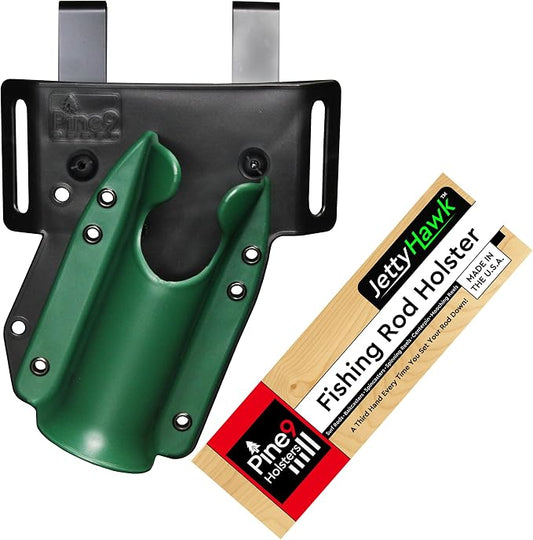 JettyHawk Fishing Rod Hip Holster, Hands-Free Quick-Draw Holder, Fits 1.5-2" Pole, for Spinning, Baitcaster, Centerpin & Surf Rods, Wading & MOLLE Belts