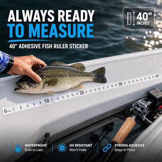 Fish Ruler Sticker 40 Inch, White Fish Measuring Tape, Adhesive Fish Measuring Sticker, Adhesive Measuring Tape Fishing Boat Accessories for Boat Kayak Cooler Workbench