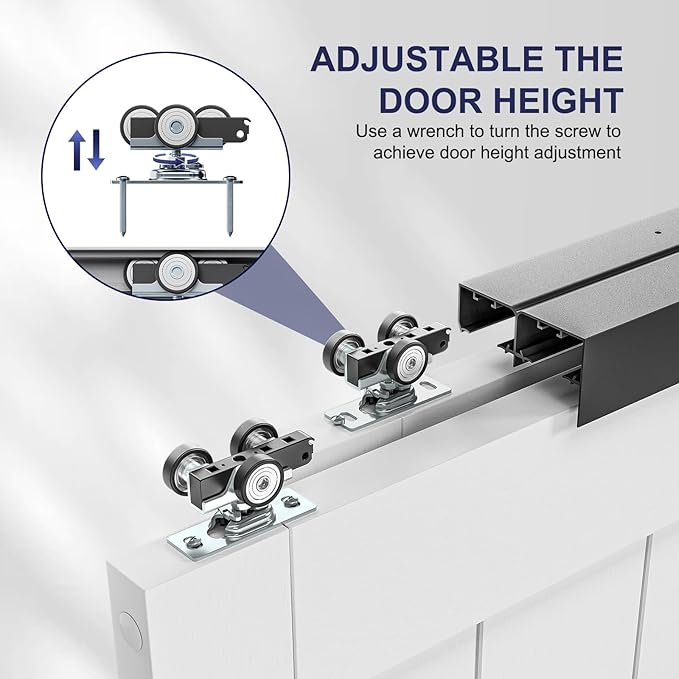 4FT Bypass Door Hardware, Closet Door Track Kit, Top-Mounted Style, Made of Heavy Duty Aluminum, Smoothly and Quietly, for 2 Doors System - Fit Min Door Panel Width of 24.5in, Black