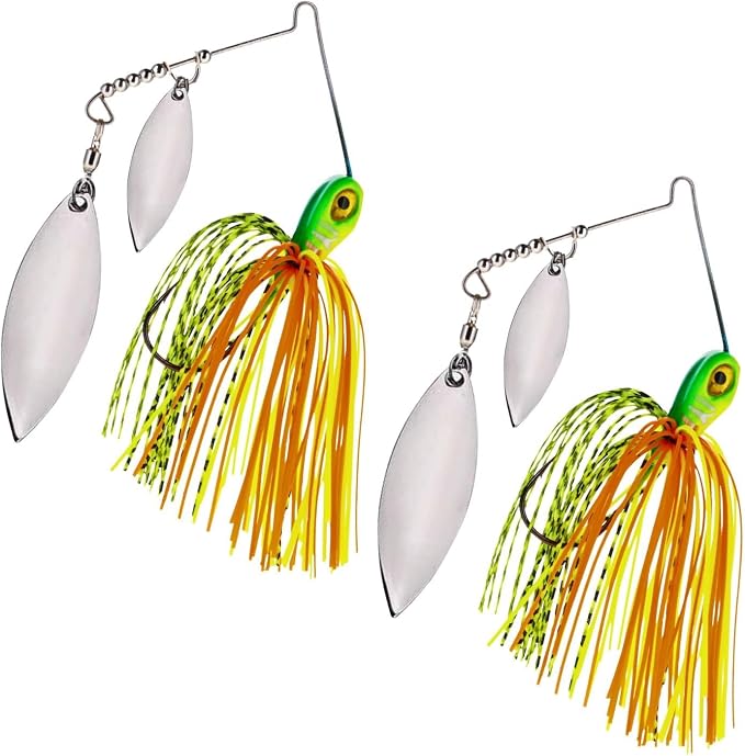 Reaction Tackle Tungsten Spinner Bait Spinnerbait - Double Willow Blade Bass Fishing Lure - Compact Profile Heavy Casting 97% Tungsten (2-Pack)