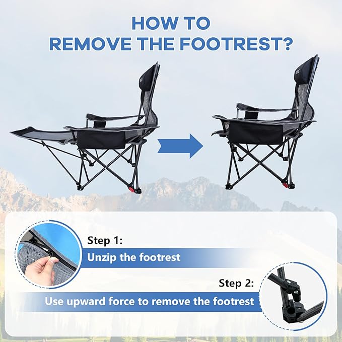 2-Pack Reclining Camping Chair 4 Position with Foot Rest Comfortable for Adults 265Ibs Folding Lounger Mesh Beach Chair with Cooler Bag and Cup Holder for Outdoor Patio