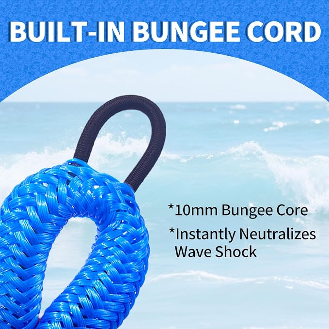 2-Pack Bungee Dock Lines for Boats with Loops, Boat Tie Downs for Docking, Adjustable Boat Mooring Rope for Pontoon, Jon Boat & PWC (Blue, 4 FT)