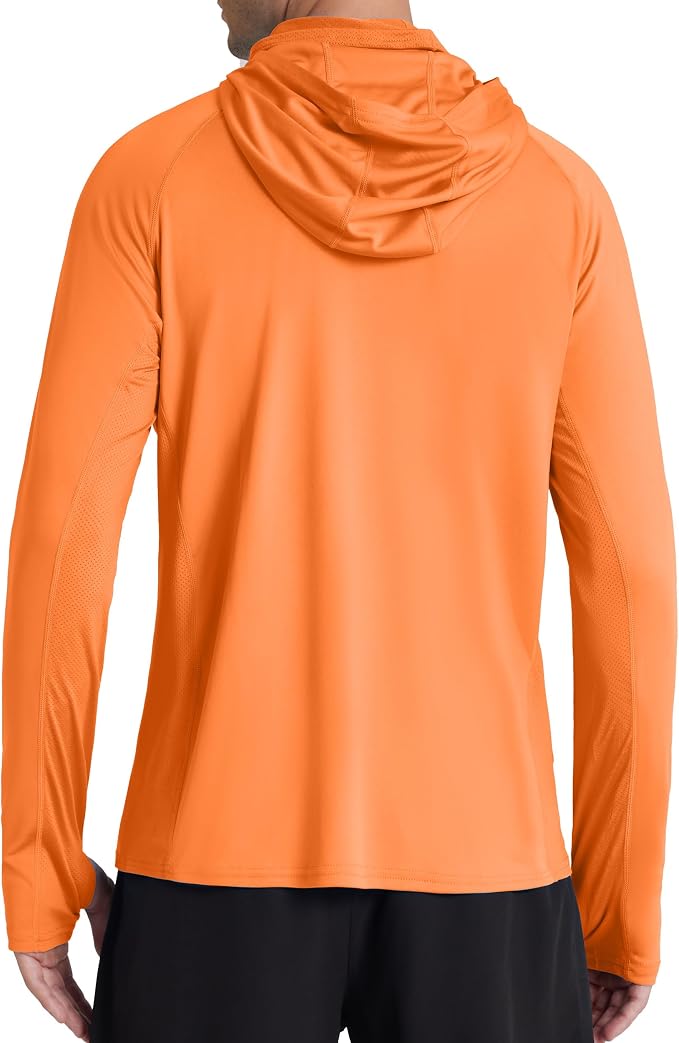 Roadbox Men's UPF 50+ Hooded Fishing Shirts Long Sleeve Sun Protection Hoodie, Hiking Running Swimming Rash Guard with Mask