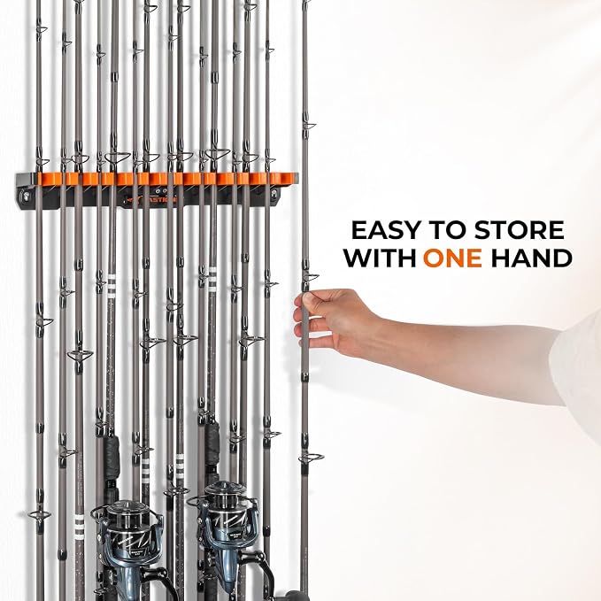 KastKing V15HD Heavy Duty Vertical Fishing Rod Holder – Wall Mounted Fishing Rod Rack, Store 15 Large Rods or Fishing Rod Combos in 18 Inches, Great Fishing Pole Holder and Rack, 2 Packs