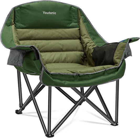 Youtanic Oversized Camping Chair, Portable Folding Camping Chairs with Side Pocket, Cup Holder and Carry Bag, Heavy Duty Outdoor Camping Chairs for Adults, Fishing, Sports, Trip, up to 400lbs, Style 2