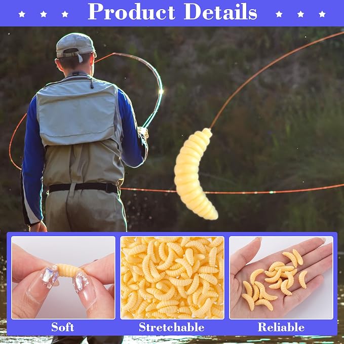 Fake Worms for Fishing, Soft Bass Realistic Maggots Baits Bread Worm Fishing Lure, False Wax Worm