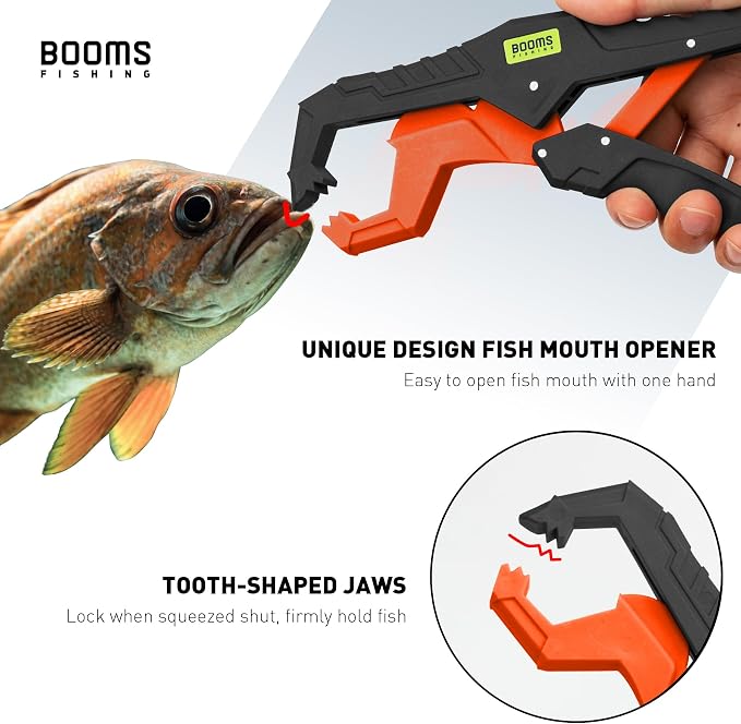 Booms Fishing G05 Lip Gripper Saltwater, 9.4" Plastic Catfish Grippers Pliers, Grabber Tool With Lanyard, Grips for Kayak Fishing Accessories, Great Holder for Caught Fish