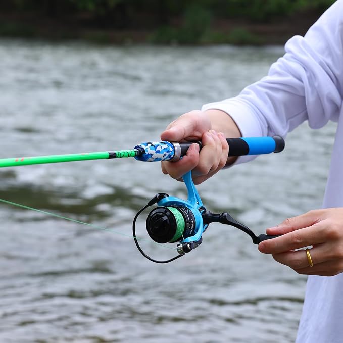 Sougayilang Spinning Reel and 2-Piece Fishing Rod Combo, Durable Graphite & Fiberglass Rod, Split-Grip Cork Handle,Right/Left Handle Position