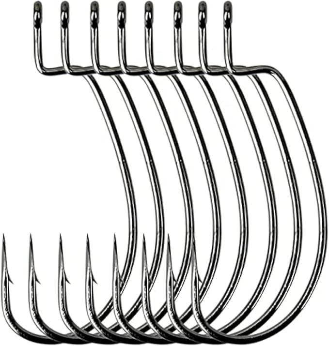 Angler's Grotto EWG Offset Shank Worm Hook | 15/25 Count Per Pack | Freshwater Saltwater Fishing Hooks | High Carbon Steel Extra Strength | Size #1#1/0#2/0#3/0#4/0#5/0