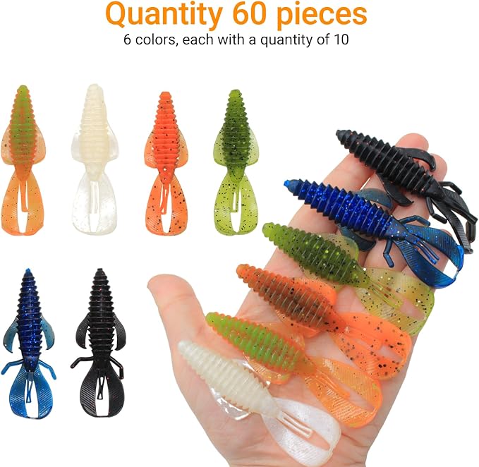 Soft Fishing Lures Set - 20pcs/50pcs/60pcs Floating Worm Baits for Freshwater & Saltwater, Lifelike Slow-Sinking Design, Ideal for Bass Fishing