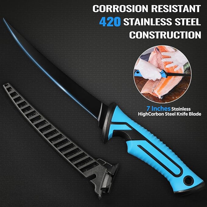 TOPFORT Fishing Gear Tool Kit - 7PC Saltwater Fishing Pliers Accessories Set - Fishing Equipment with Fish Knife Scissors Hook Remover Tools Line Cutter and Fish Lip Gripper - Fishing Gifts for Men
