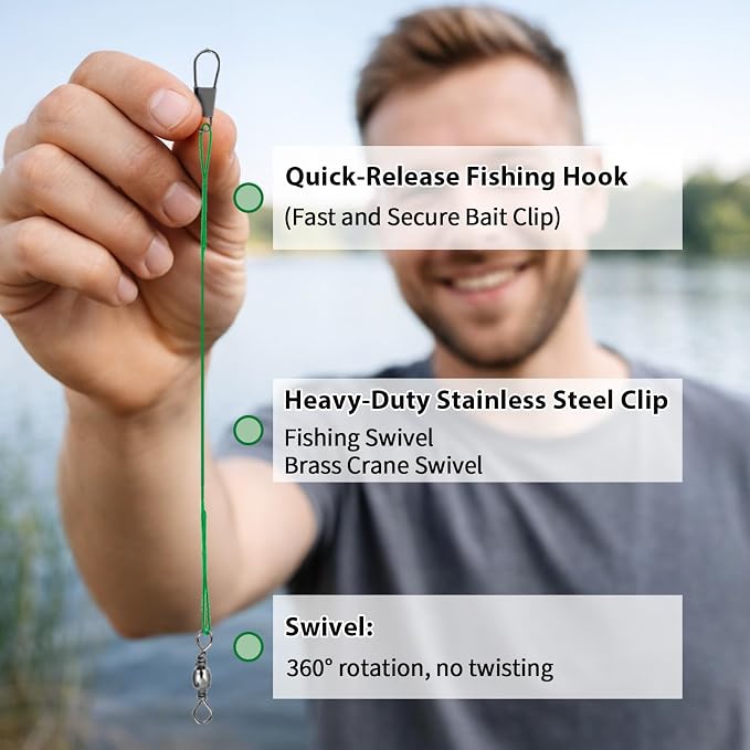 Fishing Leaders with Crane Swivel and Snaps, 60 Pcs 8in/10in/12in Fishing Wire Leaders, Saltwater/Freshwater, Leader line for Carp, Pike, Catfish, Muskie, Walleye, Bass, Mackerel, Snapper, etc (Green)