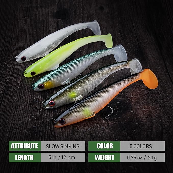 TRUSCEND Shadtale Easy Catch Soft Fishing Lures, Unique Vibration and Action for Various Rigs, Paddle Tail Swimbaits Trailer for Bass, Trout, Crappie, Walleye, Redfish, Saltwater & Freshwater Fishing