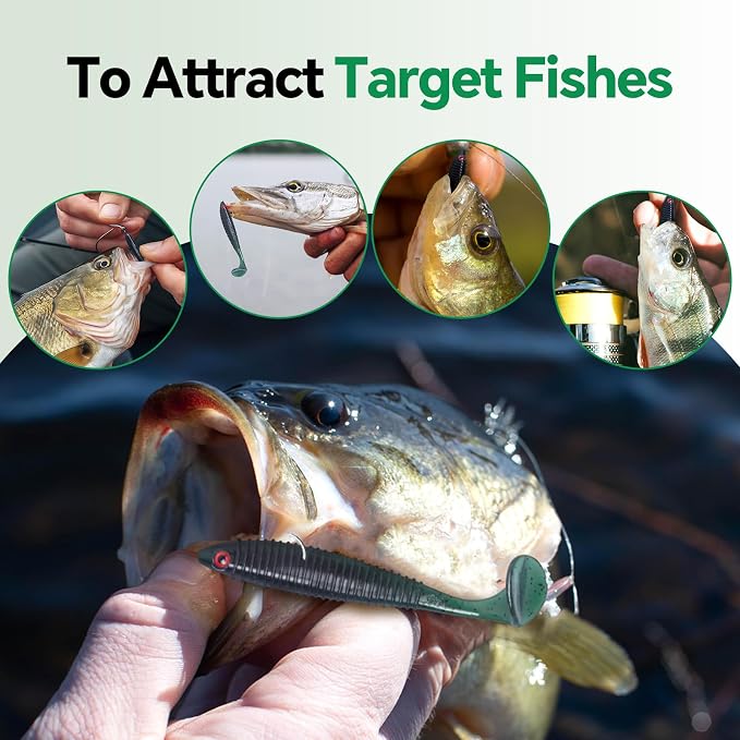 Clearance Bionics-Designed Durable Soft Plastic Fishing Lures Kit with Bonus Accessories, 3/4/5/6 Inch, 9-Type Lifelike Swimbaits in One Gear Set Included Tackle Box for Bass