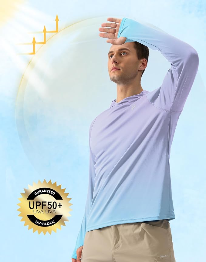 Pudolla Men's Sun Protection Hoodie Shirts UPF 50+ Rash Guard SPF Long Sleeve Fishing Shirt for Men Swim Hiking Boating