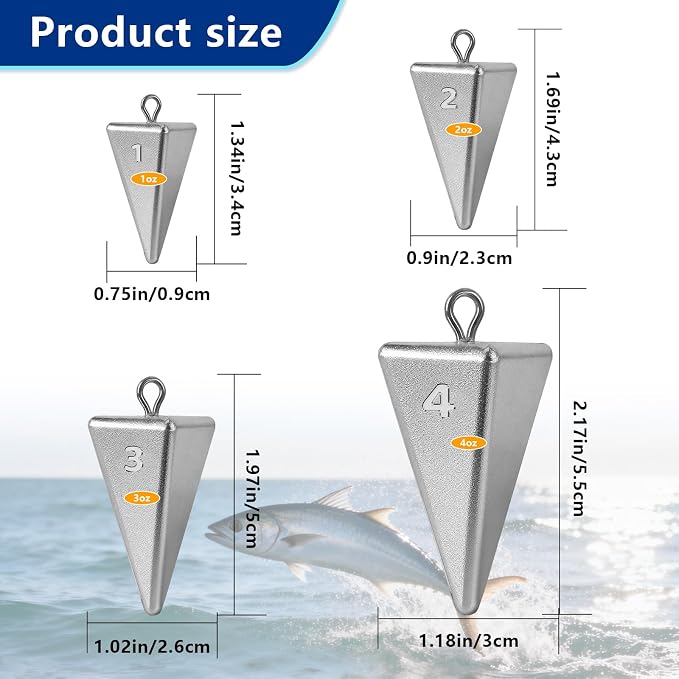 Pyramid Sinkers Fishing Weights Sinkers, Saltwater Fishing Weights Assortment Pyramid Weights for Surf Fishing