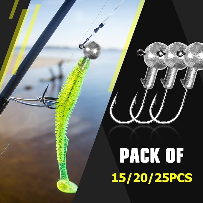 AMYSPORTS Trout Freshwater Jig Head Hook Saltwater Tackle Jig Hook Lead Round Ball Fishing Jigs Lead Sharp