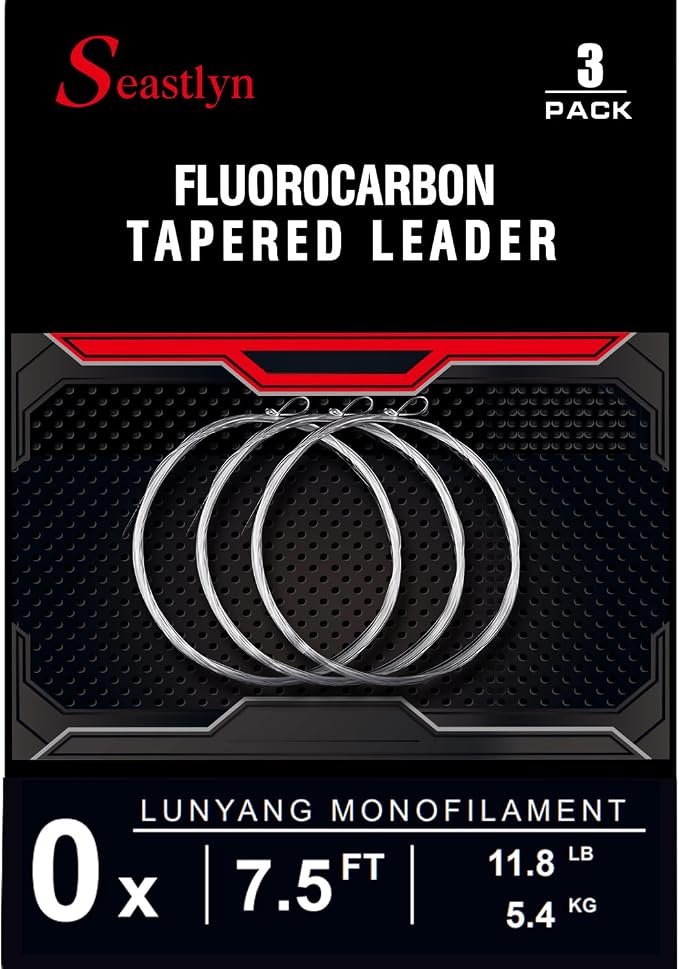 3 Packs Pre-Tied Loop Fly Fishing Tapered Leader Fluorocarbon 7.5FT 9FT 12FT 0X 1X 2X 3X 4X 5X 6X 7X 8LB-26LB