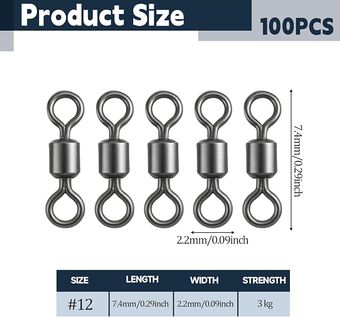SynHHergyx 100 Pack Micro Swivels for Fly Fishing, Small Fishing Swivels Rolling Barrel Swivels Fly Fishing Tackles, High Strength Barrel Swivel Hook Line Connector with Black Coating