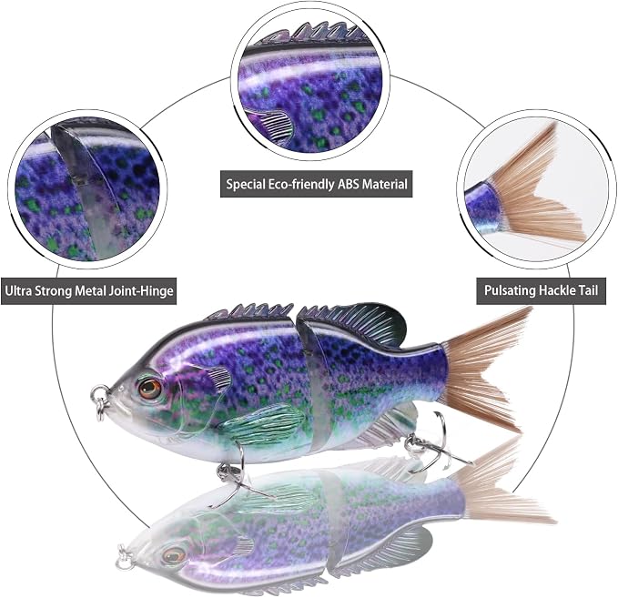TRUSCEND Swimmax Easy Catch Fishing Lures with BKK Hooks, Wiggling, Vibrating, Rattling and Gurgling for More Bite, Heavy-Duty Dyneema Fiber Jointed Swimbaits for Bass, Trout, Walleye, Crappie, Pike