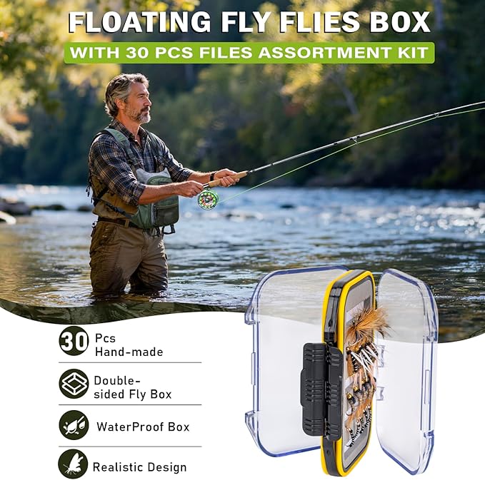 QualyQualy Fly Fishing Combo Starter Kit, 9Ft Fly Rod 4-Piece Graphite Rod with Bag, Accessories, Die Cast Aluminum Pre-Loaded Reel, Chest Pack, Fly Fishng Net & Flies
