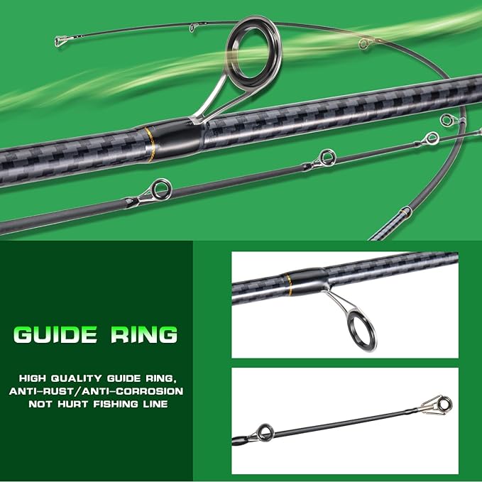 Sougayilang Fishing Rod 24-Ton Carbon&Glass Fiber Composite Spinning and Casting Rod, 2 Piece for Bass Trout Crappie Travel Fishing- 6'0"