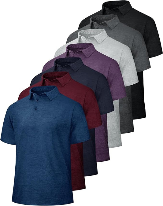 BOOJO 5 Pack Polo Shirts for Men - Quick Dry Moisture Wicking Performance Short Sleeve Mens Golf Shirts for Work Athletic