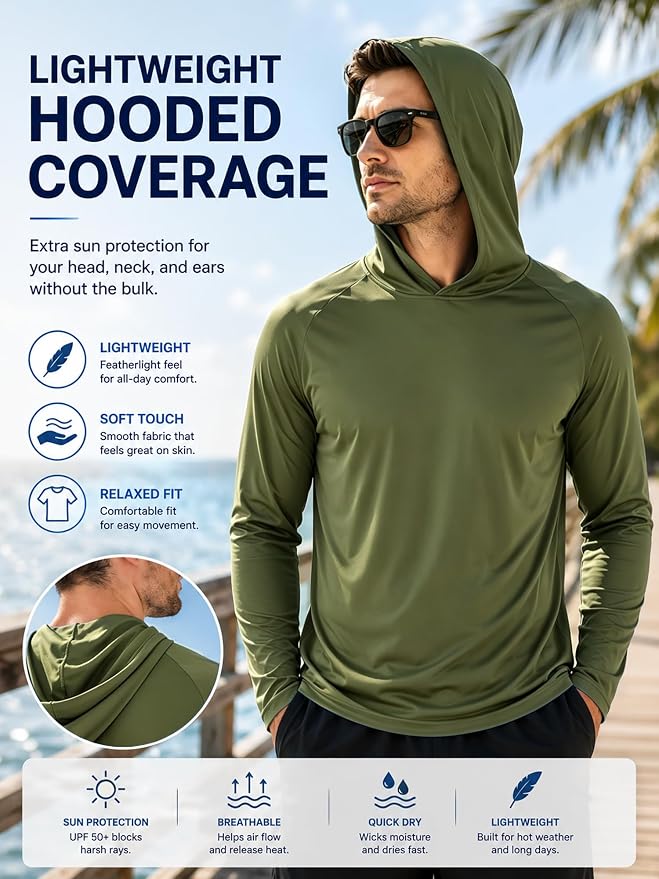 ZITY 3 Pack Men's Sun Protection Hoodie Shirt Fishing Shirts for Men UPF 50+ Long Sleeve Shirt Lightweight Rash Guard