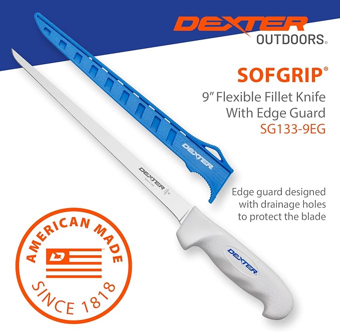 Dexter Outdoors 9" SOFGRIP Flexible Fillet Knife | Includes Edge Guard | High-Carbon American Stainless Steel Blade | Resists Corrosion | Comfortable, Slip-Resistant Handle | Made in USA