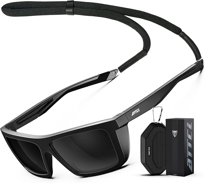 ATTCL Sports Polarized Sunglasses for Men: Secure Anti-Slip Lightweight TR90 Square Frame UV Protection for Driving Fishing