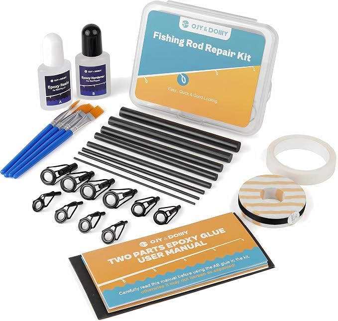 Fishing Rod Repair Kit Complete,Full Supplies with Glue for Freshwater & Saltwater Broken Fishing Pole Repair with Carbon Fiber Sticks,Rod Building Epoxy Finish