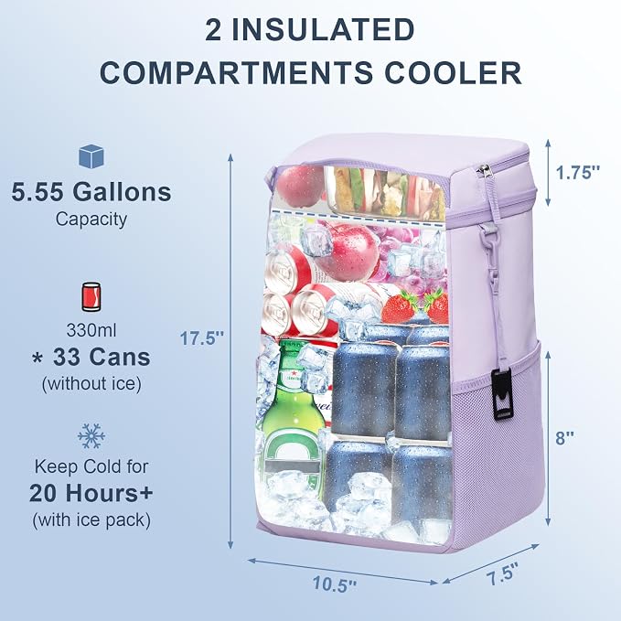 SPARTER Backpack Cooler Insulated Leak Proof 33/49 Cans, 2 Insulated Compartments Thermal Bag, Portable Lightweight Beach Travel Camping Lunch Backpack for Men and Women