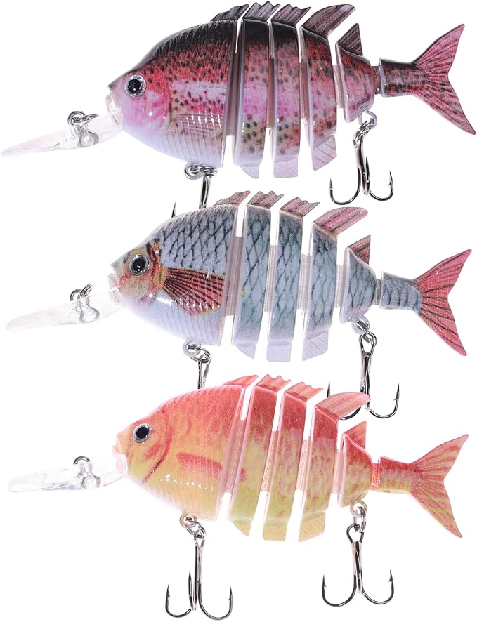 Bass Fishing Lures, Jointed Swimbait Glide Bait for Bass, Trout & Pike – Lifelike Fishing Lure with 3D Eyes, Built-in Rattle Chamber, Triple Hook – Realistic Fishing Lures for Freshwater & Saltwater