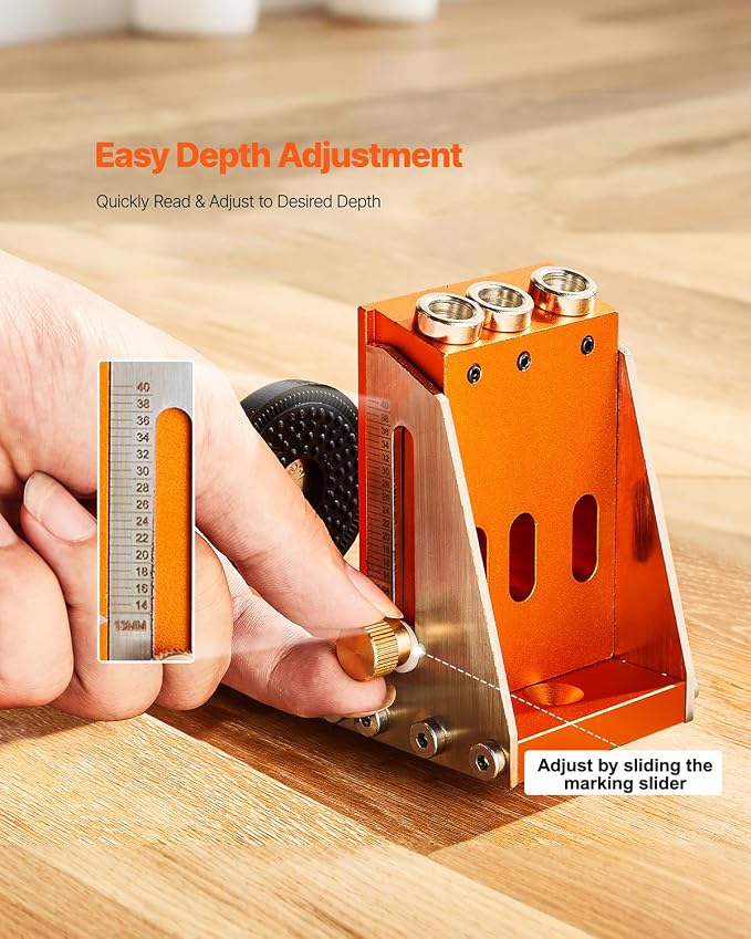 VEVOR Pocket Hole Jig Kit, Adjustable and Easy to Use Pocket Hole Jig System with Step Drills, Wrenches, Drill Stop Rings, Screws and Square Drive Bits, Dual Scale Marks, for DIY Carpentry Projects