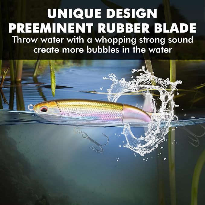 TRUSCEND Popobait Easy Catch Fishing Lures with BKK Hooks, Instant Startup, Longer Cast, Balanced Spray/Sound/Swim, Plopper Topwater Lures for Bass, Trout, Pike, Walleye, Freshwater Saltwater Fishing
