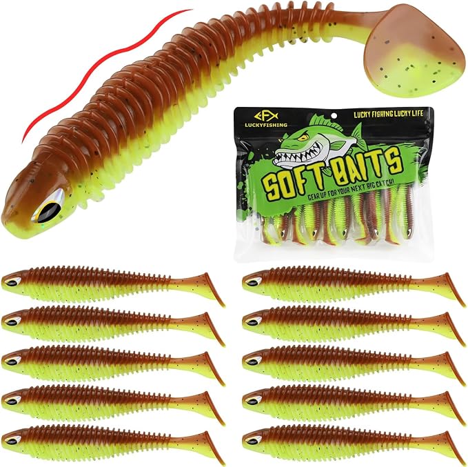 LUCKYFISHING Paddle Tail Swimbaits 10/16/20 PCS Fishing Lures Soft Plastic Lures for Trout Crappie Walleye Soft Baits for Bass Fishing Freshwater Saltwater 4.1/3.5/3/2.5 Inch