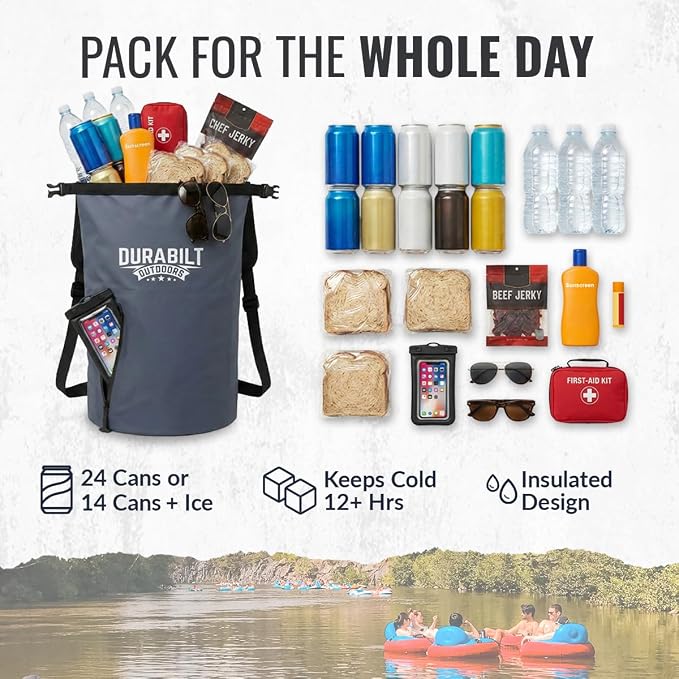 Backpack Cooler Insulated Waterproof – 24 Cans, Leak Proof Heavy Duty Soft Sided Cooler Backpack, Dry Bag Roll Top Sack, 14 Cans + Ice, Gear Dry for Hiking, Beach, Camping, Fishing & Kayaking