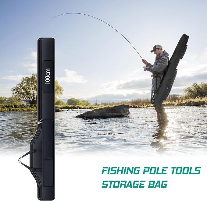 Fishing Rod Case with Fishing Tackle Box Portable Folding Rod Case Pole Reel Storage Bag Gears Organizer (100CM)