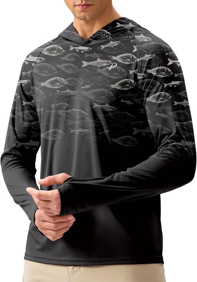 Pudolla Men's Sun Protection Hoodie Shirts UPF 50+ Rash Guard SPF Long Sleeve Fishing Shirt for Men Swim Hiking Boating
