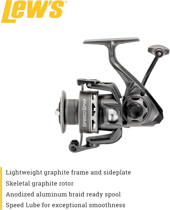 Lew's Speed Spin Spinning Fishing Reel, 8+1 Bearings, Graphite Frame and Sideplate, Solid Brass Speed Gears, Speed Lube, Multi-Disc Drag