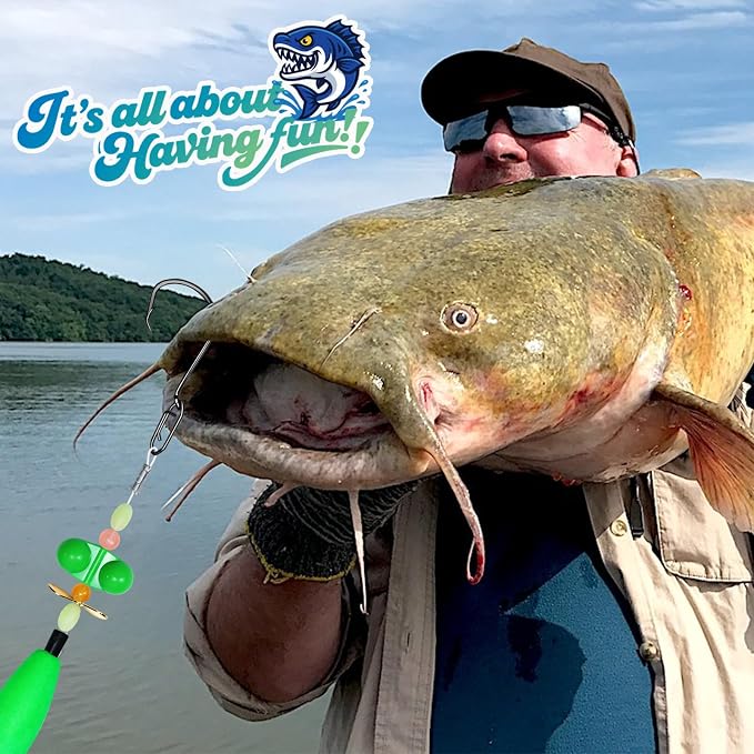 Catfish Rigs with 2oz Pyramid Sinker，High Carbon Circle Hooks 6/0 8/0，3/6pcs Catfish Float Rigswith Adjustable Bottom-lowering Device,Take Down Rigs for Catfish,Complete & Ready-to-Use Kit