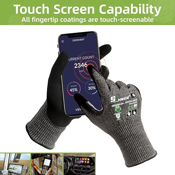Schwer ProGuard High Level Cut Resistant Work Gloves PR3326 for Extreme Protection，ANSI A9 Cut Gloves with Reinforced Thumb, Non Slip, Durable, Touch-screen, Black 120 Pairs, M