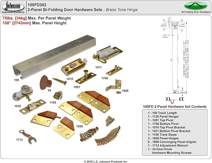 Johnson Hardware L.E Johnson 100FD362 4-Panel Hardware Set 36" - 2 Door System