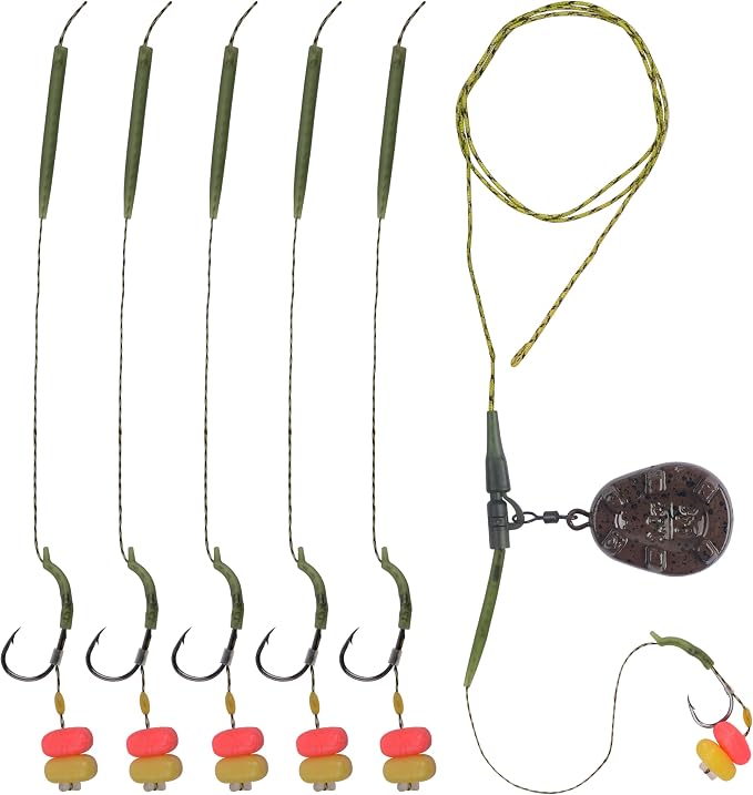 Carp Fishing Rigs Kit Carp Hair Rig with Carp Sinker Weights Carp Hooks Corn Bait Leader Rigs Quick Change Rolling Swivels Sleeves Carp Fishing Equipment Accessories
